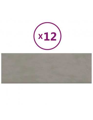 Pannelli Murali 12 pz Grigio Chiaro 90x30 cm Velluto 3,24 m²
