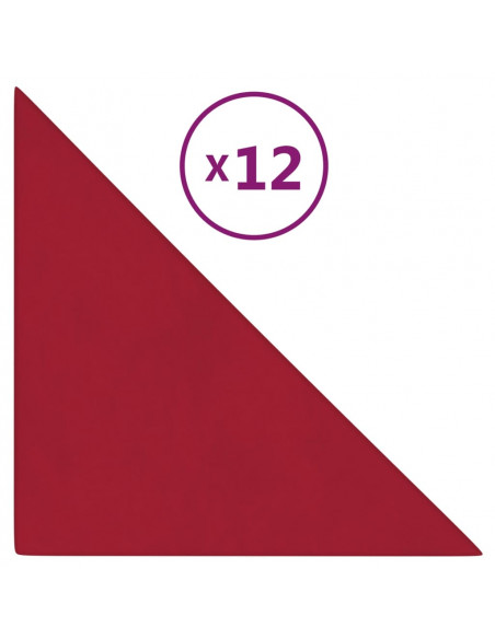 Pannelli Murali 12 pz Rosso Vino 30x30 cm Velluto 0,54 m²