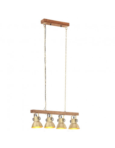 Lampada a Sospensione Industriale Ottone E27 Legno di Mango