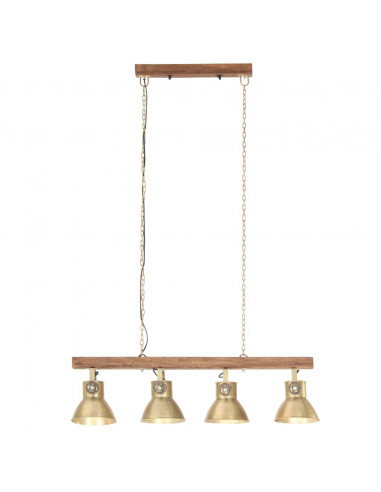 Lampada a Sospensione Industriale Ottone E27 Legno di Mango