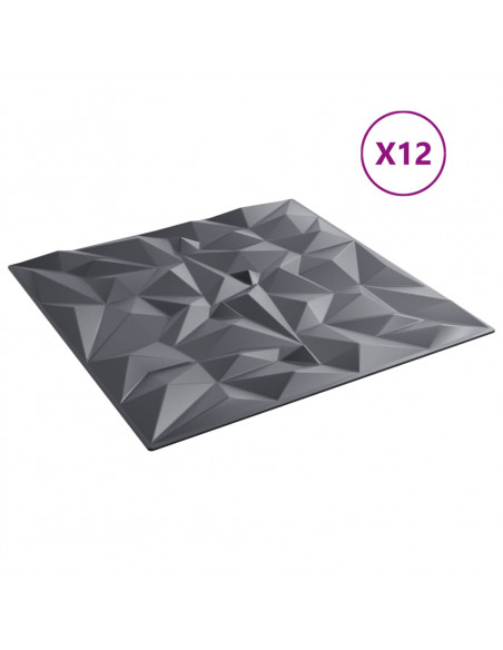 Pannelli Murali 12 pz Grigi 50x50 cm XPS 3 m² Ametista