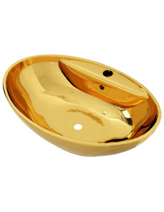 Lavandino con Troppopieno 58,5x39x21 cm in Ceramica Oro 2