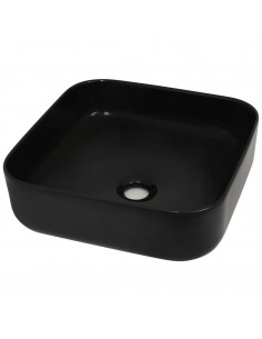 Lavandino Quadrato in Ceramica Nero 38x38x13,5 cm 2