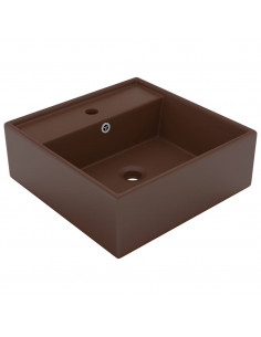 Lavabo Troppopieno Cubico Marrone Scuro Opaco 41x41cm Ceramica 2
