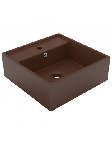 Lavabo Troppopieno Cubico Marrone Scuro Opaco 41x41cm Ceramica