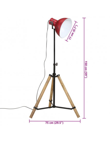 Lampada da Terra 25 W Rosso Anticato 75x75x90-150 cm E27