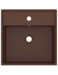 Lavabo Troppopieno Cubico Marrone Scuro Opaco 41x41cm Ceramica 2