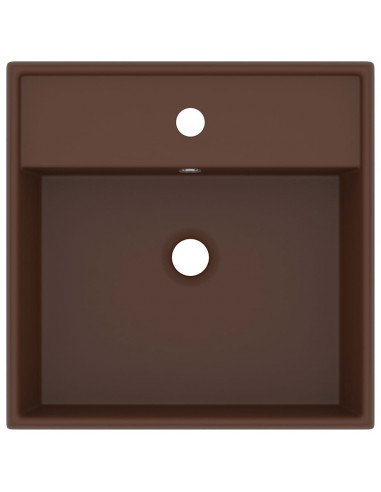 Lavabo Troppopieno Cubico Marrone Scuro Opaco 41x41cm Ceramica