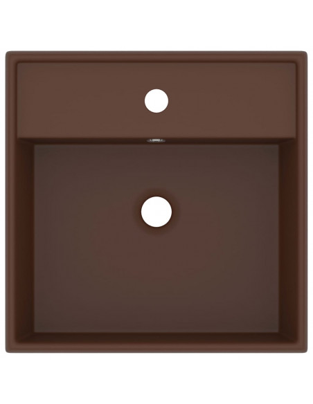 Lavabo Troppopieno Cubico Marrone Scuro Opaco 41x41cm Ceramica
