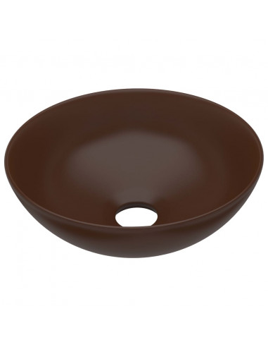 Lavandino da Bagno in Ceramica Marrone Scuro Rotondo