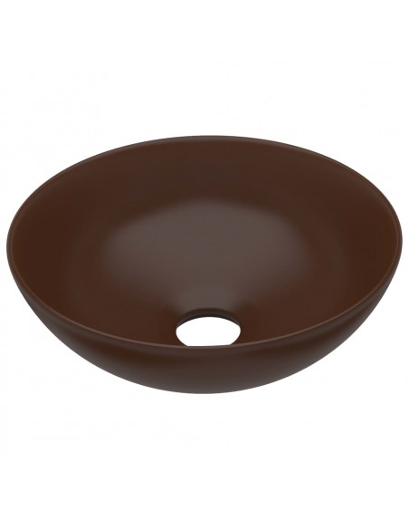 Lavandino da Bagno in Ceramica Marrone Scuro Rotondo