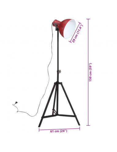 Lampada da Terra 25 W Rosso Anticato 61x61x90/150 cm E27