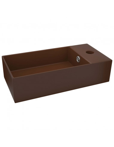 Lavandino con Troppopieno in Ceramica Marrone Scuro