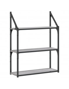 Scaffale Parete 3Ripiani Grigio Sonoma 60x21x78,5cm Multistrato 2