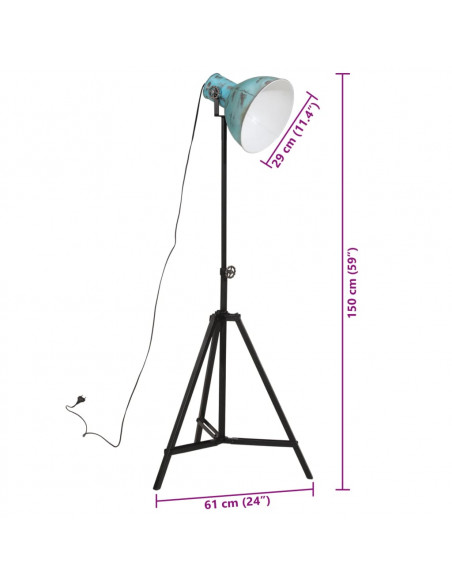 Lampada da Terra 25 W Blu Anticato 61x61x90/150 cm E27