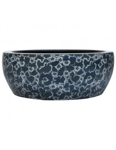 Lavabo da Appoggio Nero e Blu Rotondo Φ41x14 cm Ceramica