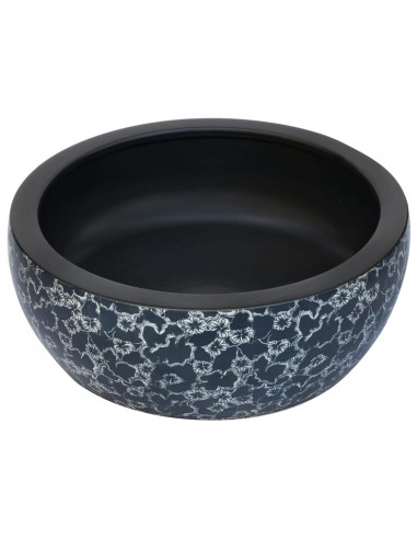 Lavabo da Appoggio Nero e Blu Rotondo Φ41x14 cm Ceramica