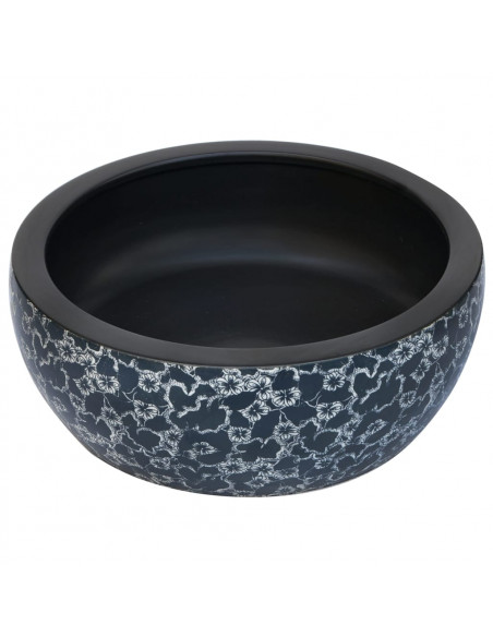 Lavabo da Appoggio Nero e Blu Rotondo Φ41x14 cm Ceramica