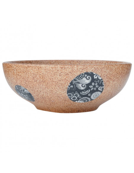 Lavabo da Appoggio Marrone e Blu Rotondo Φ41x14 cm Ceramica