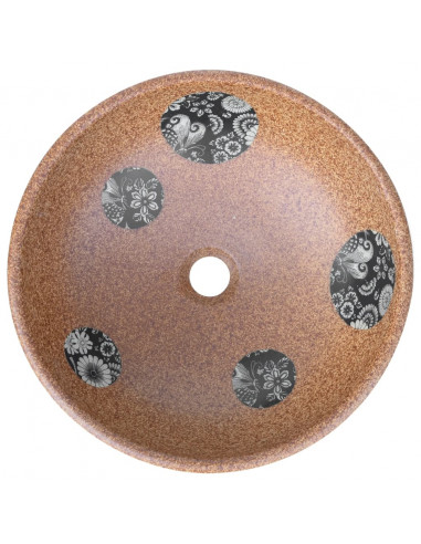 Lavabo da Appoggio Marrone e Blu Rotondo Φ41x14 cm Ceramica