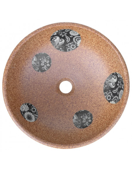 Lavabo da Appoggio Marrone e Blu Rotondo Φ41x14 cm Ceramica