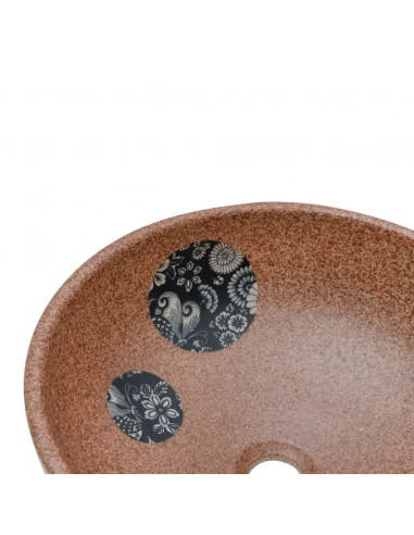Lavabo da Appoggio Marrone e Blu Rotondo Φ41x14 cm Ceramica