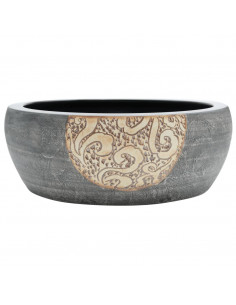 Lavabo da Appoggio Nero e Marrone Rotondo Φ41x14 cm Ceramica 2