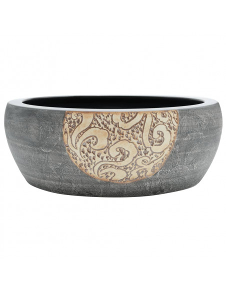 Lavabo da Appoggio Nero e Marrone Rotondo Φ41x14 cm Ceramica