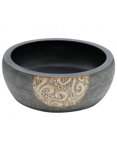 Lavabo da Appoggio Nero e Marrone Rotondo Φ41x14 cm Ceramica