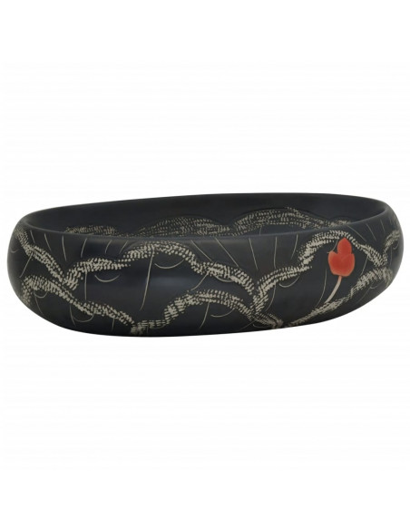 Lavabo da Appoggio Nero Ovale 59x40x15 cm Ceramica