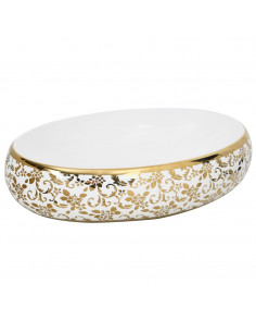 Lavabo da Appoggio Bianco e Oro Ovale 59x40x15 cm Ceramica 2