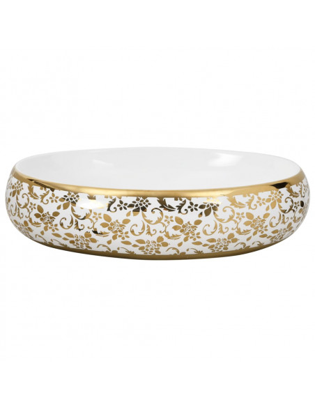 Lavabo da Appoggio Bianco e Oro Ovale 59x40x15 cm Ceramica