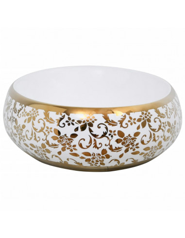Lavabo da Appoggio Bianco e Oro Ovale 59x40x15 cm Ceramica
