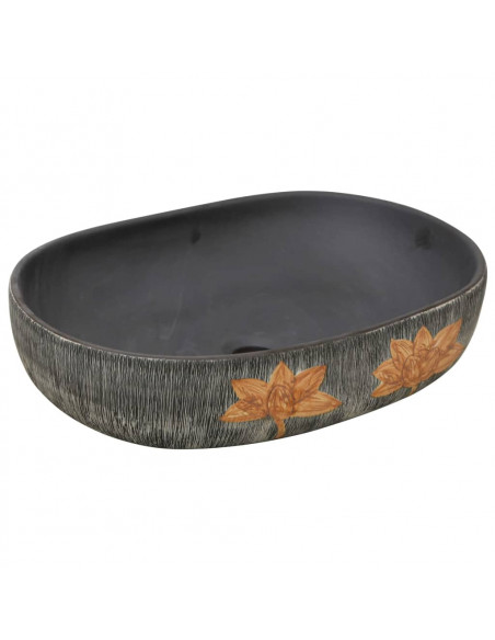 Lavabo da Appoggio Grigio e Nero Ovale 59x40x14 cm Ceramica