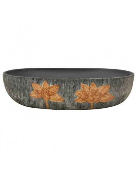Lavabo da Appoggio Grigio e Nero Ovale 59x40x14 cm Ceramica
