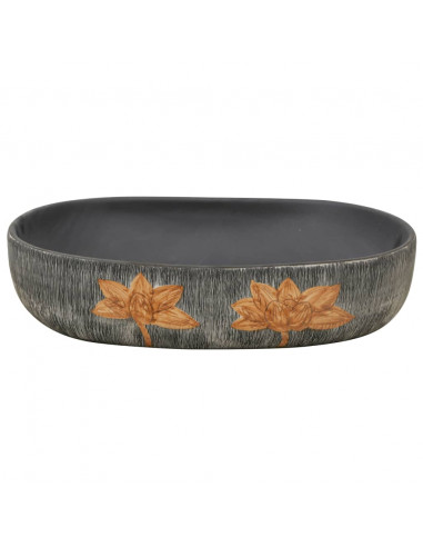 Lavabo da Appoggio Grigio e Nero Ovale 59x40x14 cm Ceramica
