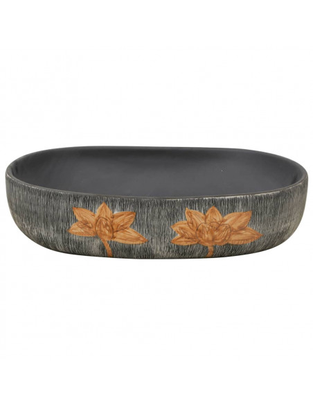 Lavabo da Appoggio Grigio e Nero Ovale 59x40x14 cm Ceramica