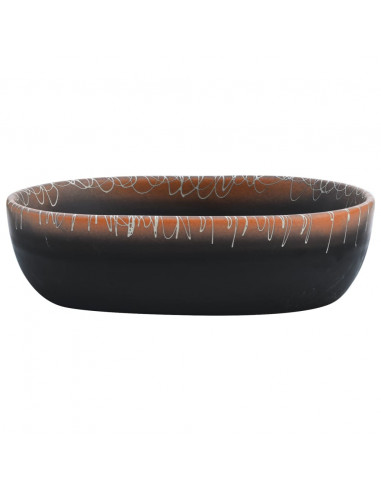 Lavabo da Appoggio Nero e Arancione Ovale 47x33x13 cm Ceramica