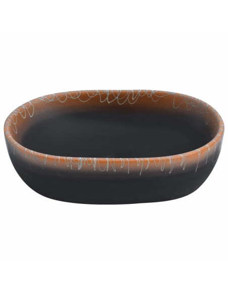 Lavabo da Appoggio Nero e Arancione Ovale 47x33x13 cm Ceramica