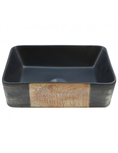 Lavabo Appoggio Nero Marrone Rettangolare 46x35,5x13cm Ceramica