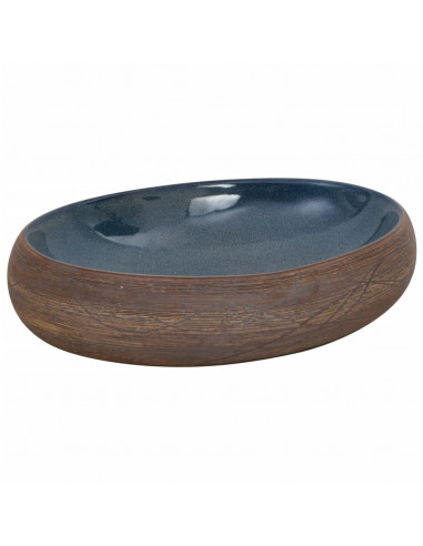 Lavabo da Appoggio Marrone e Blu Ovale 59x40x15 cm Ceramica
