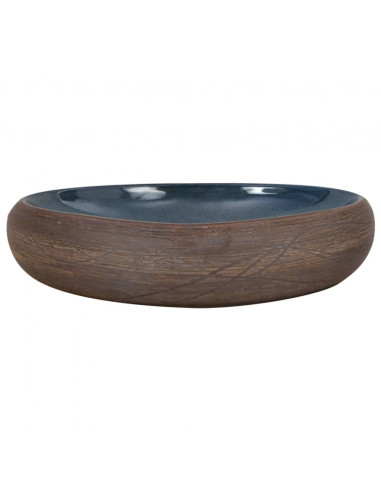 Lavabo da Appoggio Marrone e Blu Ovale 59x40x15 cm Ceramica