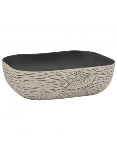 Lavabo Appoggio Grigio Nero Rettangolare 48x37,5x13,5 Ceramica