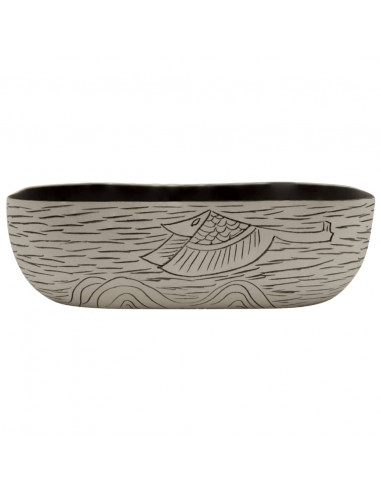 Lavabo Appoggio Grigio Nero Rettangolare 48x37,5x13,5 Ceramica