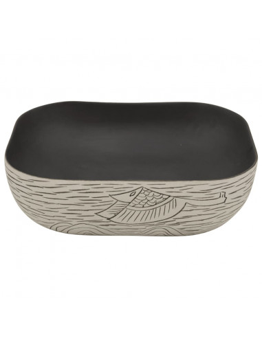 Lavabo Appoggio Grigio Nero Rettangolare 48x37,5x13,5 Ceramica