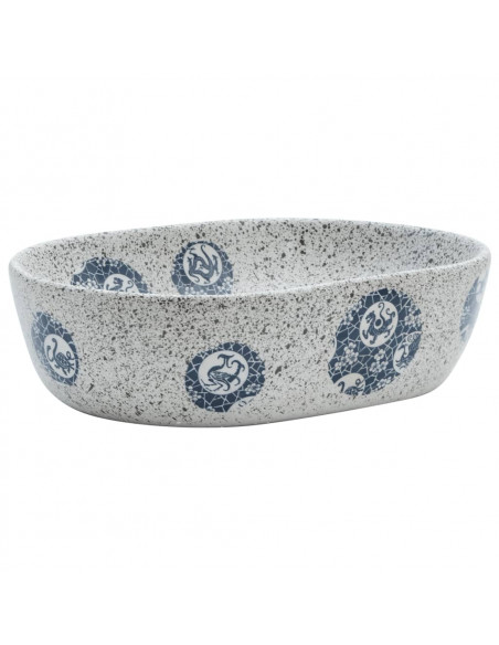 Lavabo da Appoggio Grigio e Blu Ovale 47x33x13 cm Ceramica