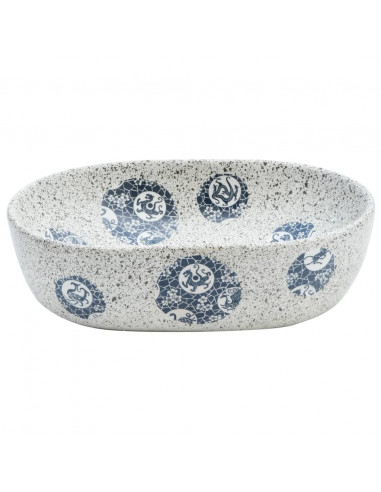 Lavabo da Appoggio Grigio e Blu Ovale 47x33x13 cm Ceramica