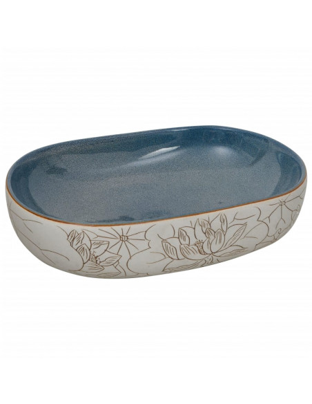 Lavabo da Appoggio Sabbia e Blu Ovale 59x40x14 cm Ceramica