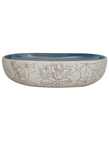 Lavabo da Appoggio Sabbia e Blu Ovale 59x40x14 cm Ceramica