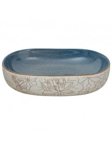 Lavabo da Appoggio Sabbia e Blu Ovale 59x40x14 cm Ceramica